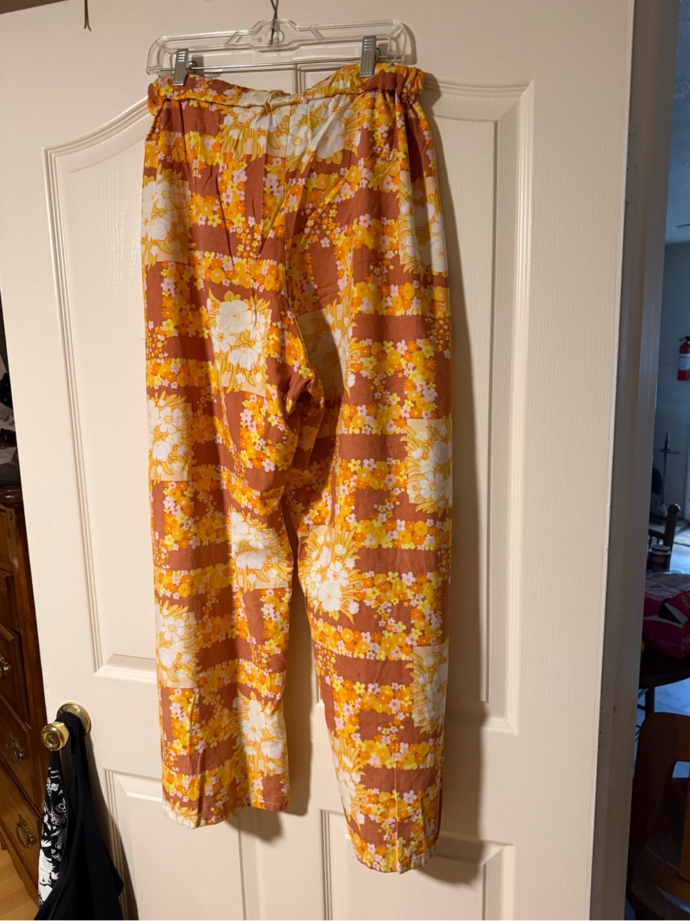 Vintage Wide-Leg Floral Stripe Pants in Yellow & White